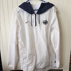 Nike White and Dark Blue Hooded Jacket Penn state white out rain jacket 3/4 zip